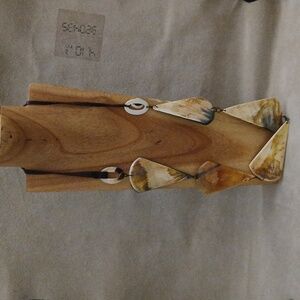 Handmade Beige & Brown Triangular Horn Necklace 15" Made In Haiti NEW